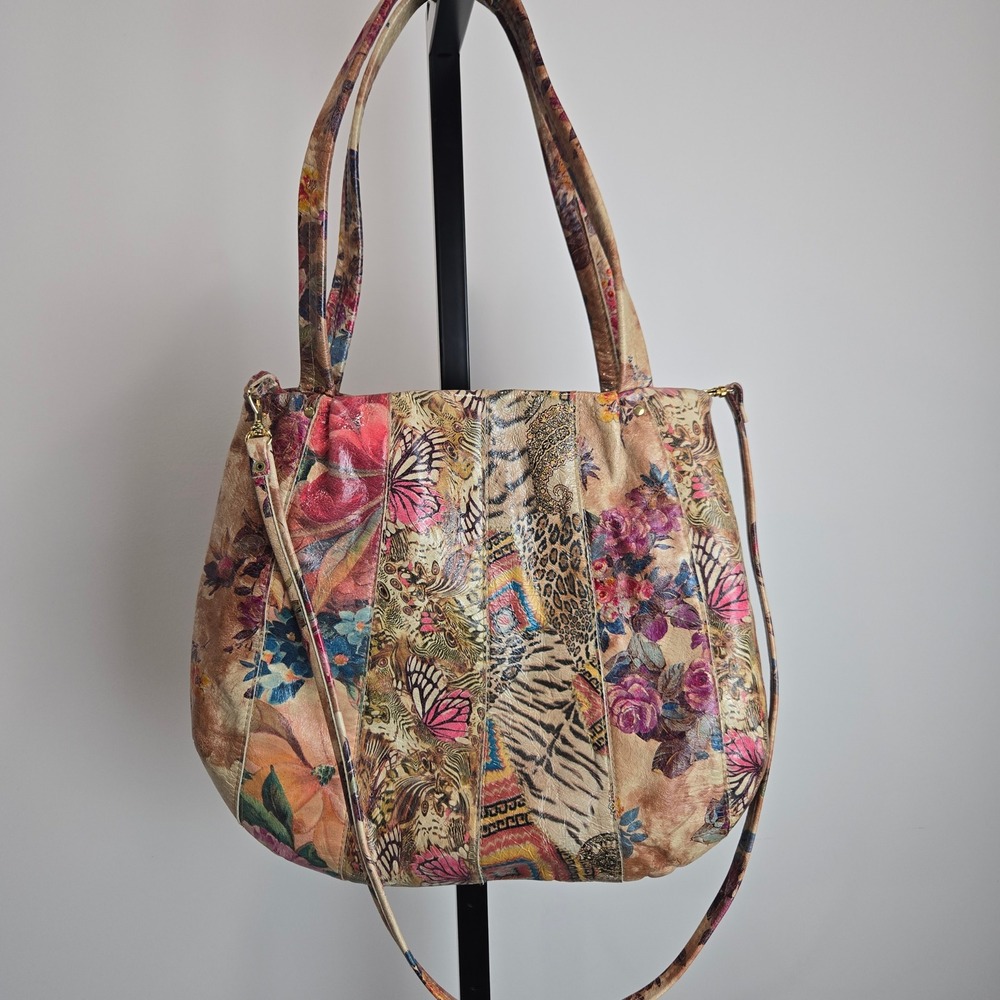 Etui London Real Leather Patchwork Butterfly Flor… - image 1